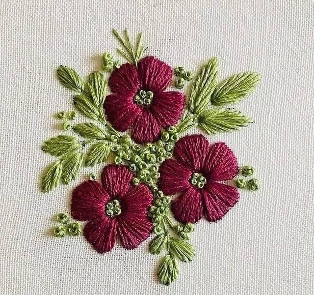 Rich Burgundy Floral Cluster Embroidery