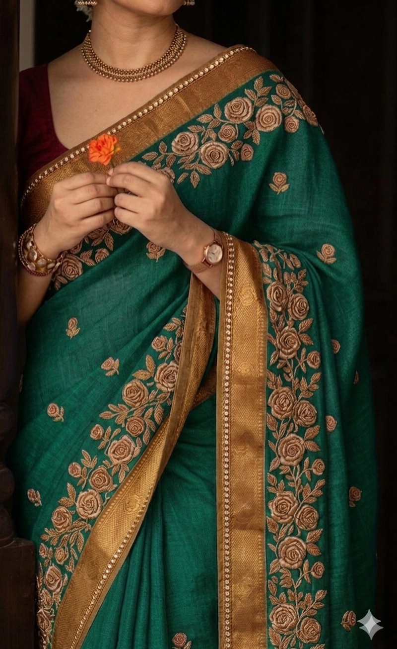 Kanchipuram Silk Saree — Emerald Zari