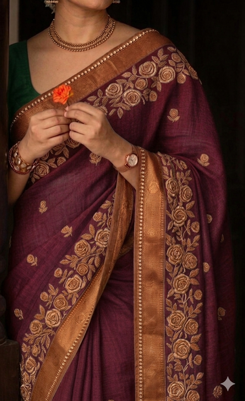 Handwoven Silk Saree — Royal Blue Motif