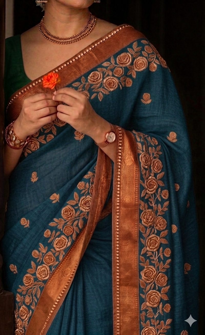 Kanjivaram Silk Saree — Sunset Orange