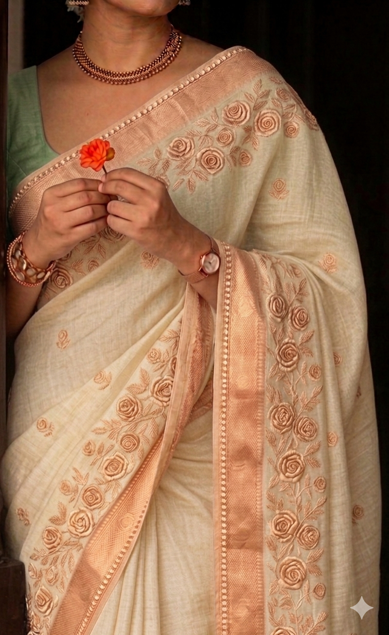 Handwoven Silk Saree — Ivory Classic
