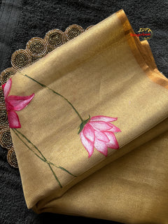 Golden Tissue Hand-Painted Lotus Saree — view 2