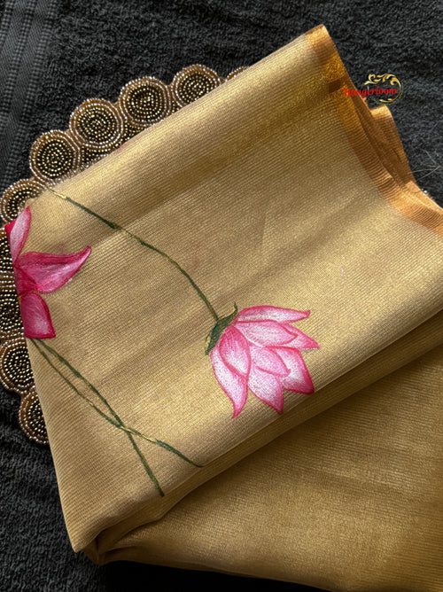 Golden Tissue Hand-Painted Lotus Saree — view 2