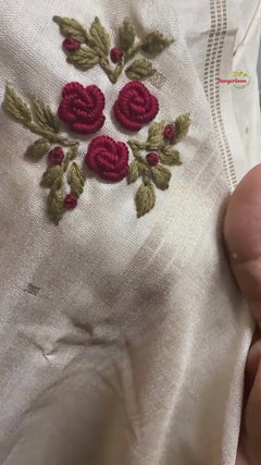 Semi-Tusser Bullion Rose Hand-Embroidered Saree — detail video